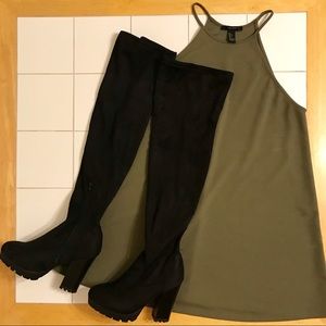 Black Suede Thigh High Boots